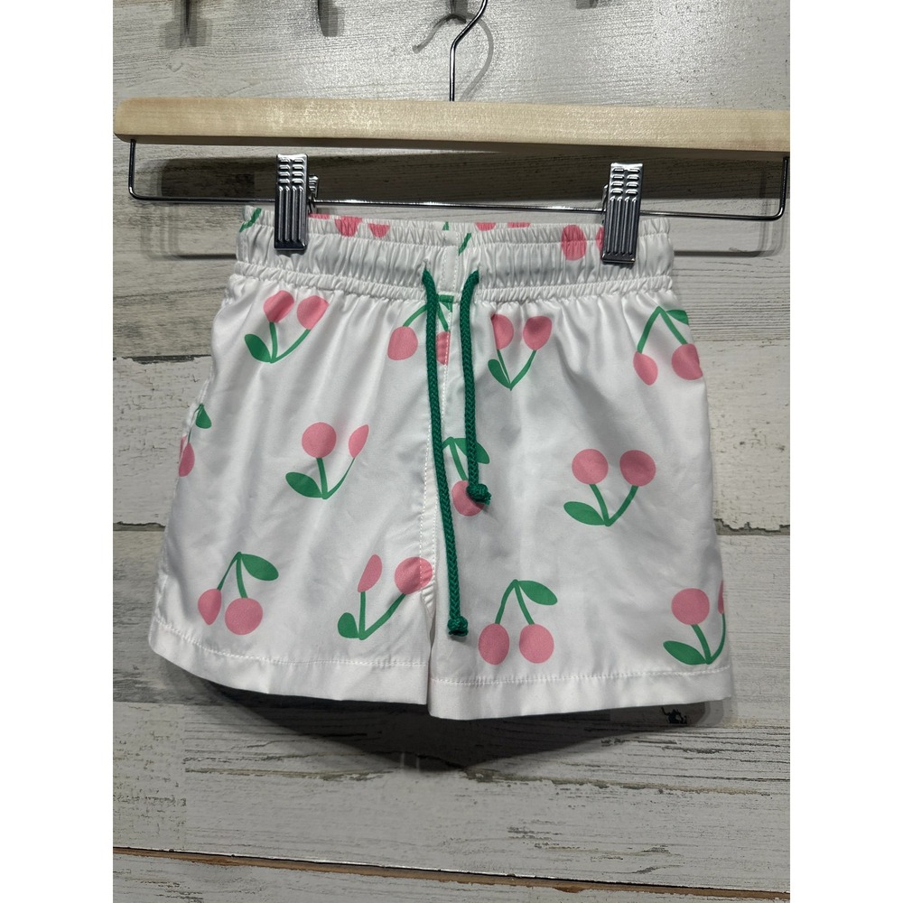 Sal & Pimenta‎ Swim Shorts Kids 3T White Cherry Print NEW